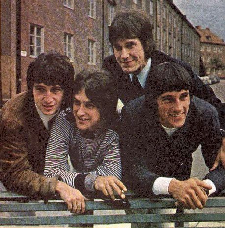 British rock group The Kinks, from left to right: Pete Quaife, Dave Davies, Ray Davies, Mick Avory