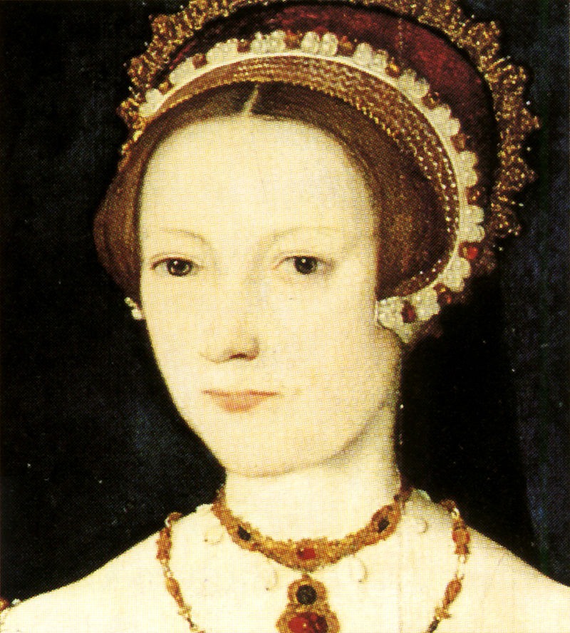 Catherine Parr wears a more curved French hood characteristic of the 1540s, c. 1545