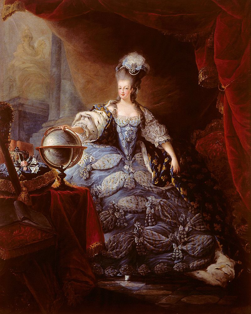 Marie Antoinette, the Queen of France, in extravagant 18th-century French fashion