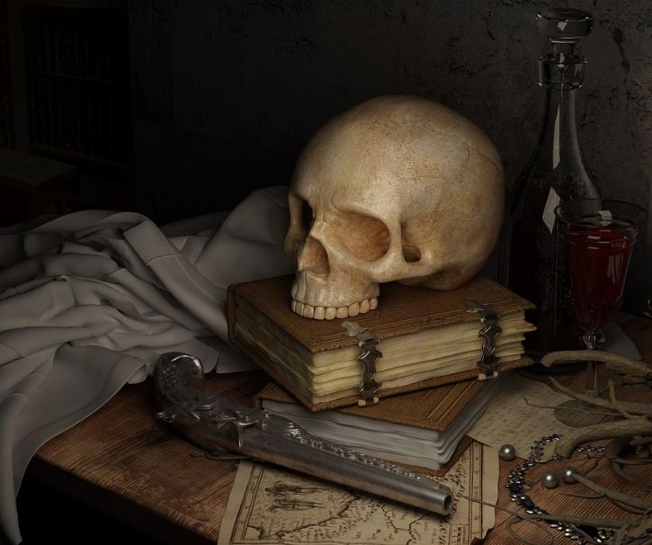 Skull on top of on a pile of books