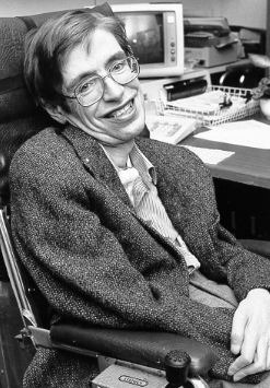 Stephen Hawking sitting in a wheelchair.