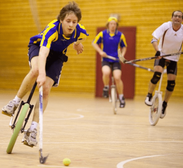 a game of unicycle hockey