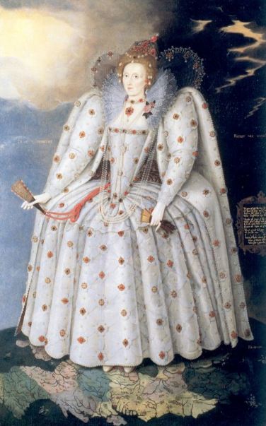 a portrait of Queen Elizabeth I wearing a skirt with a farthingale underneath