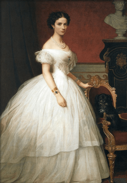 a woman wearing a white gown with crinoline underneath