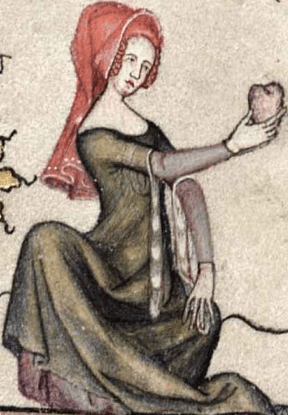 an illustration of a woman holding some kind of fruit