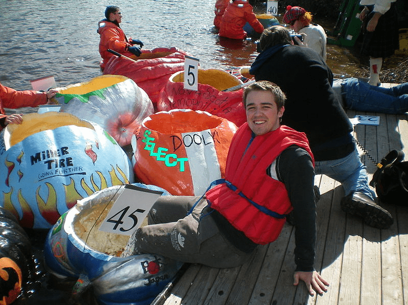 different colors and designs of giant pumpkins for kayaking