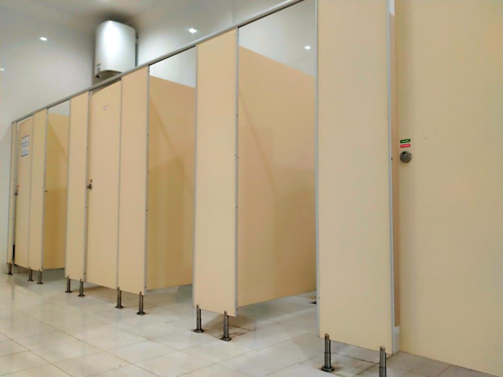 Partitions at a public bathroom