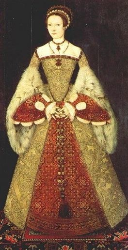 portrait of Catherine Parr, the last wife of Henry VIII, wearing a Tudor gown showing the line of the Spanish farthingale