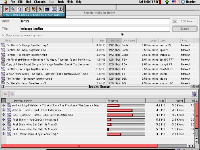 Napster running under Mac OS 9. 