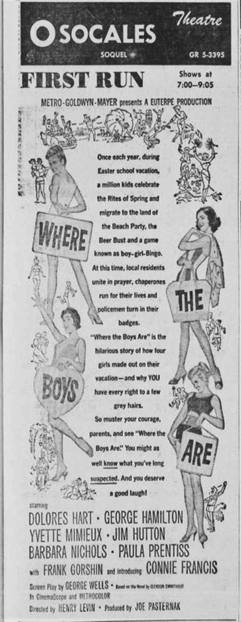 Osocales theater advertisement for the comedy film, Where the Boys Are, 13 January 1961