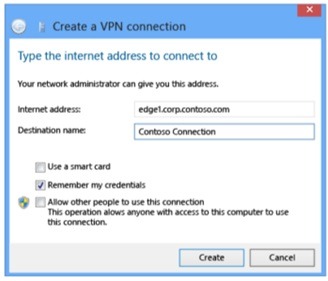 Creating a new VPN connection from the Start menu 2