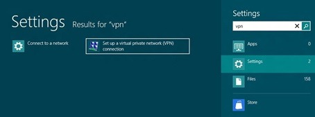 Creating a new VPN connection from the Start menu