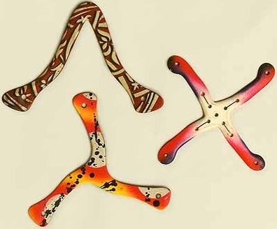 3 different sport boomerangs. 