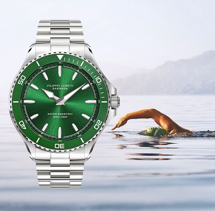 Okeanos Green Steel Link Green Dial Watch