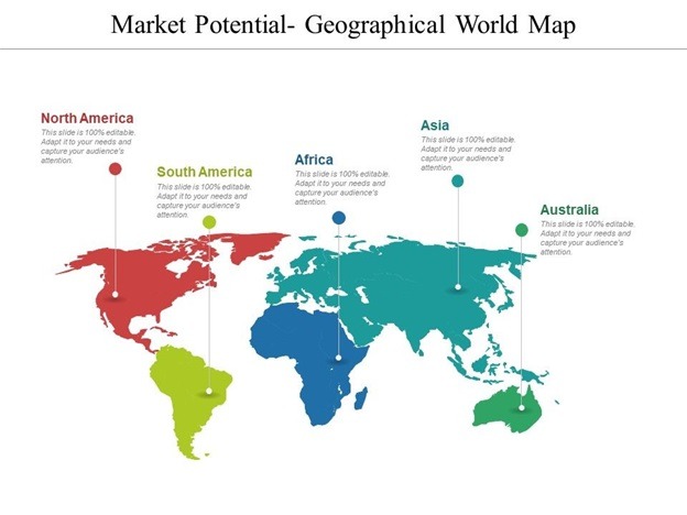 Template 10 Market Potential Geographical World Map Presentation Ideas