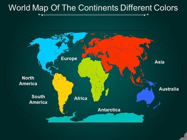 Template 6 World Map Of The Continents Different Colors