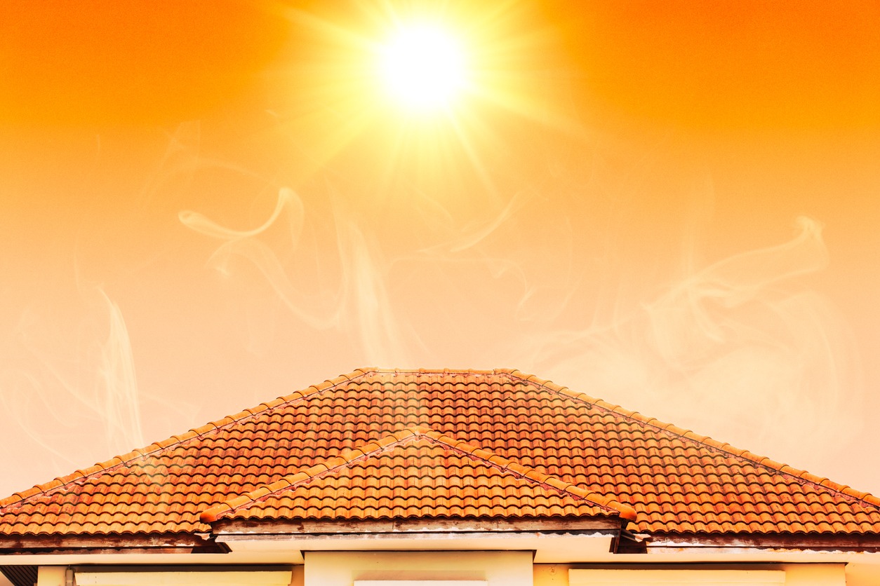 Hot weather in summer overheat home roof from sun burn.