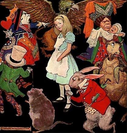 Alice surrounded by wonderland characters!
