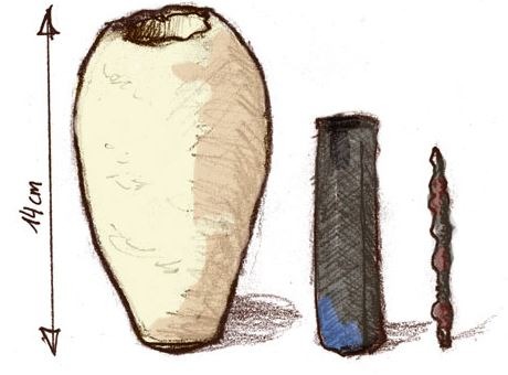 The three pieces of Baghdad battery drawn.