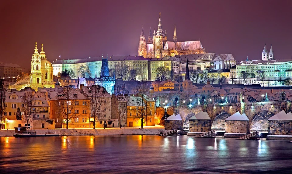 Prague Castle during a winter night