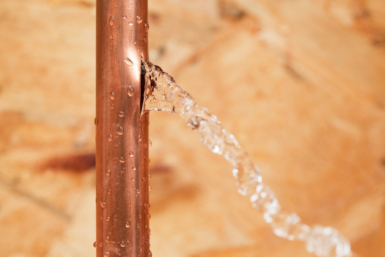 Frozen Cracked Copper Water Pipe Leaking