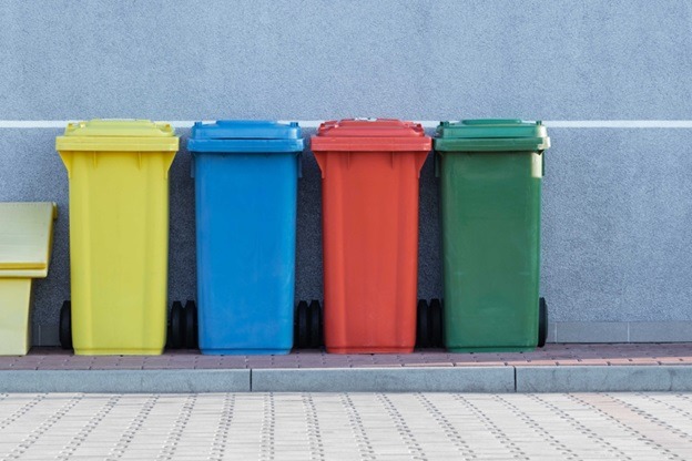 Color-coded waste bins for the segregation of trash