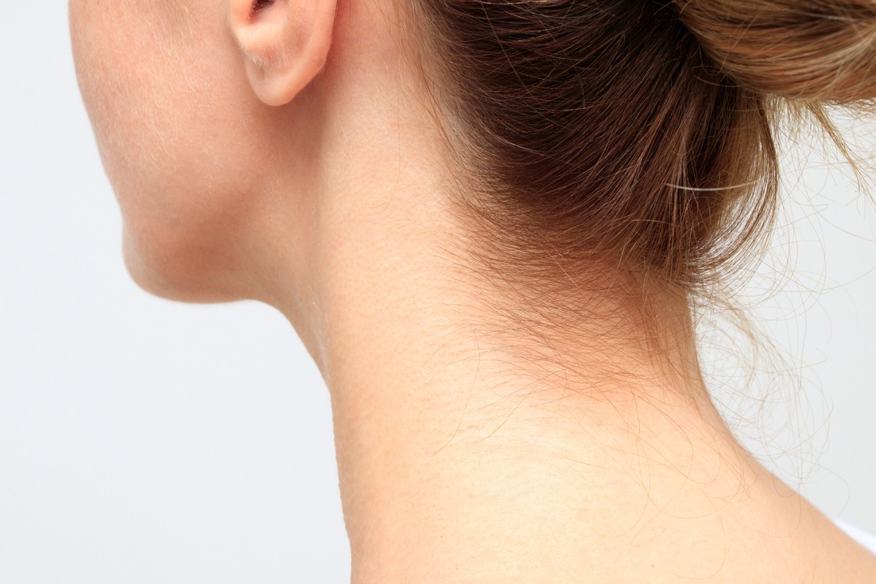 nape of a young woman’s neck