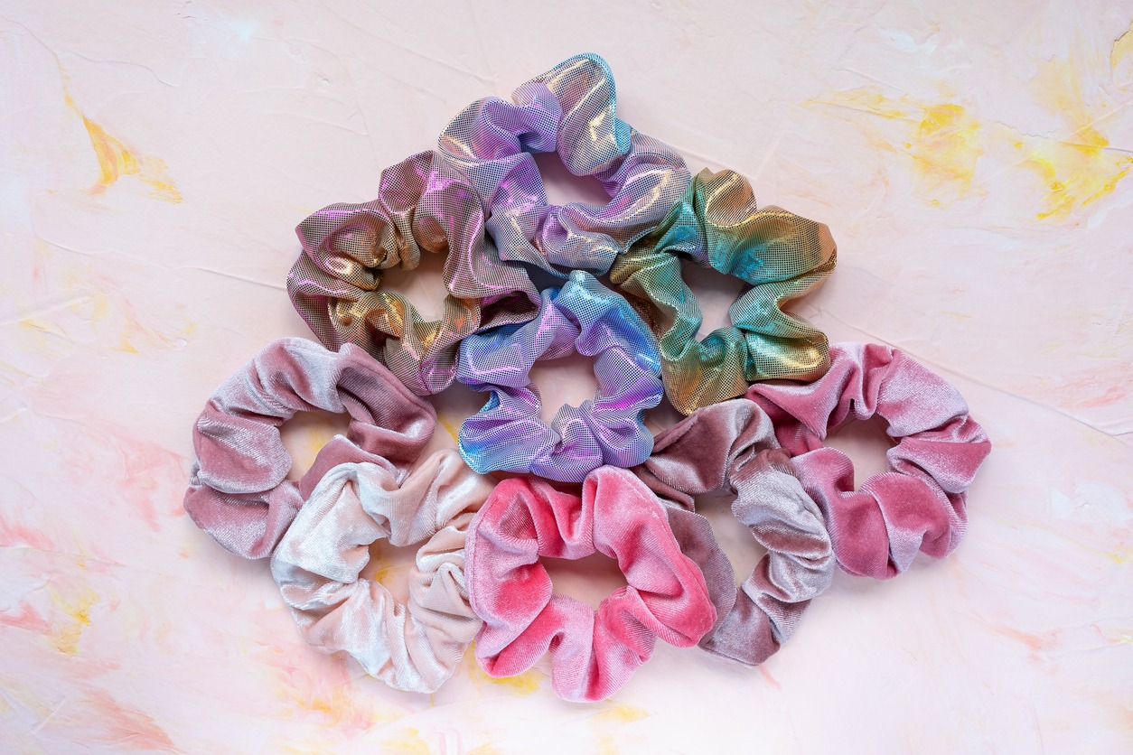 Colorful velvet scrunchies