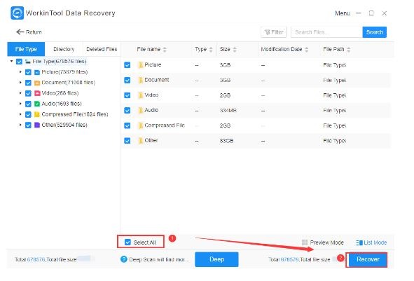 Tap on Select All and Recover to recover files