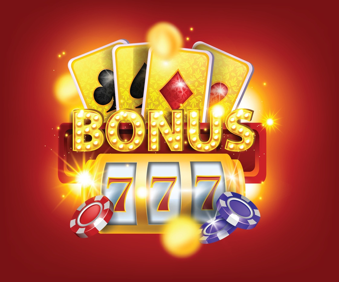 3D online casino gambling game illustration, cards, bonus sign, vector golden reel slot, chips.