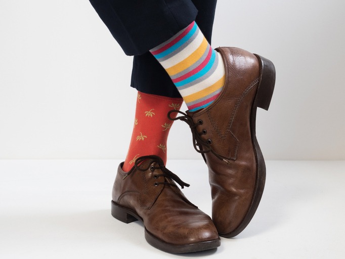 Stylish shoes and bright, funny, happy socks