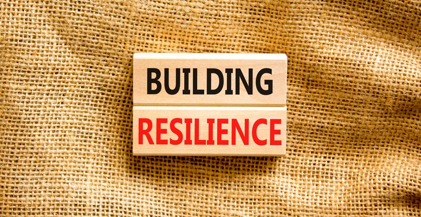 Building resilience symbol. Concept word Building resilience typed on wooden blocks. Beautiful canvas table canvas background. Business and building resilience concept. Copy space.