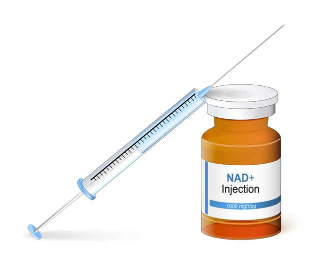 NAD. Syringe, and vial for injection. Life extension.