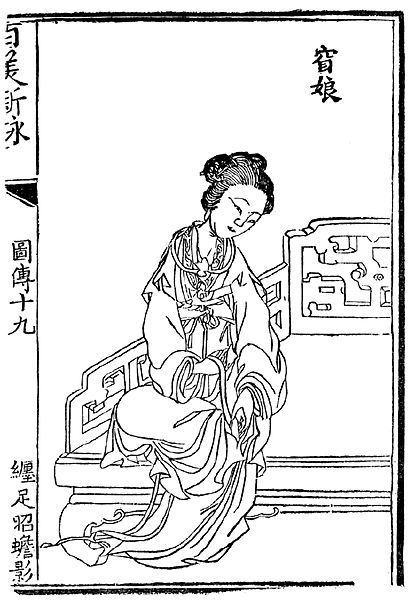 18th century illustration showing Yao Niang binding her own feet
