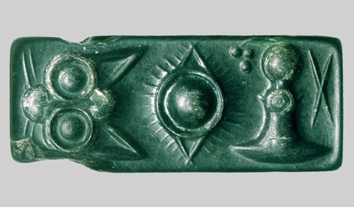 A green jasper Minoan seal with Cretan hieroglyphs, 1800 BC