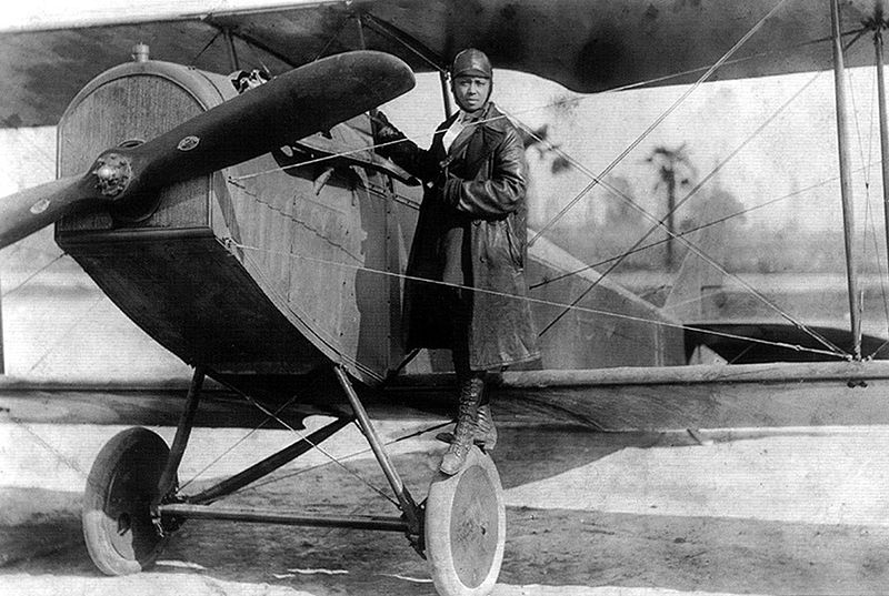 Bessie Coleman and her plane in 192