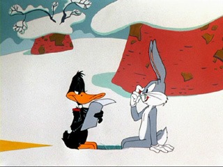 Bugs giving Daffy misinformation in Duck! Rabbit, Duck!