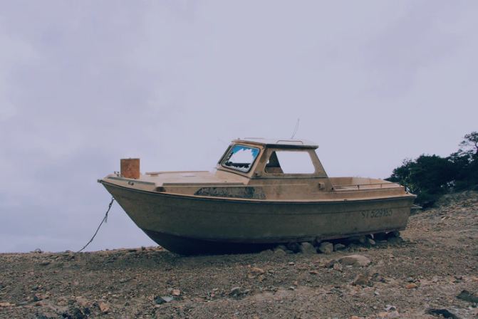 Derelict boat ashore