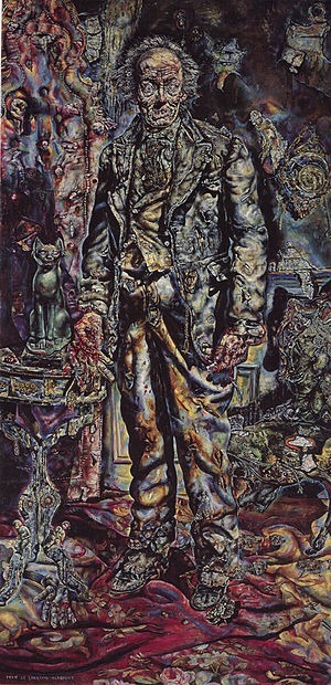 The Picture of Dorian Gray, colorful painting, image of an old scary man