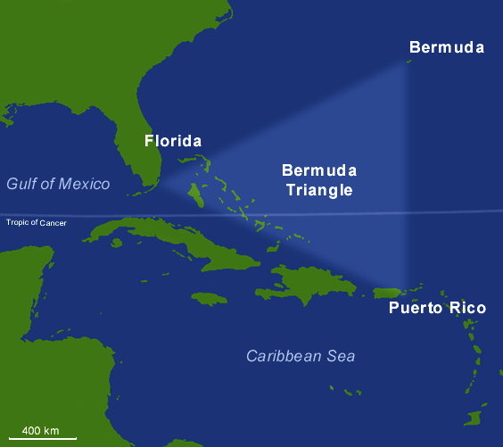 The geographical area of the Bermuda Triangle