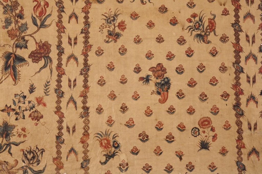 Hand painted Indian cotton fabric, chintz panel, 1700-1800, India