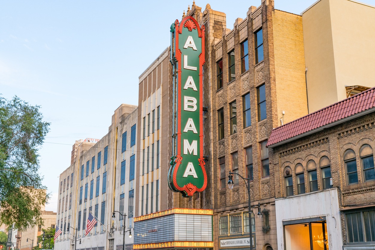 Historic Alabama Theater sign in downtown Birmingham