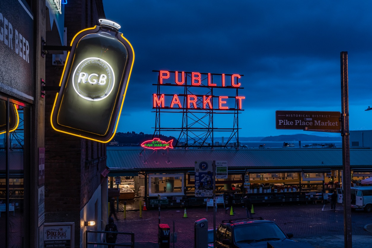 Neon Lights at Pikes Place Market in Seattle
