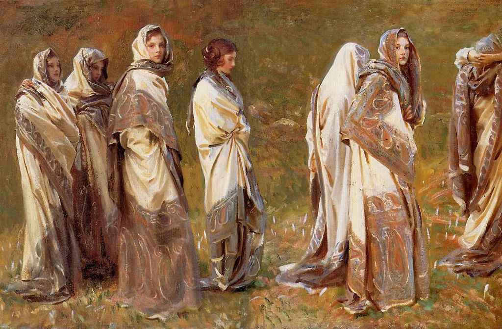 Painting by John Singer Sargent of women in Kashmir shawls