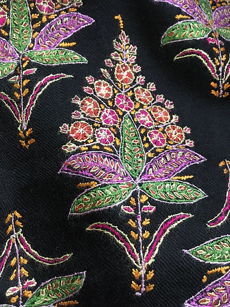 embroidered boteh on handmade cashmere pashmina