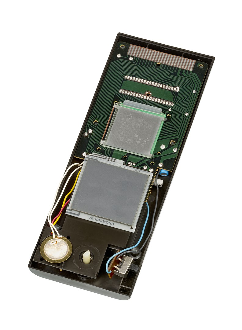 The uncovered LCD screen of a Microvision, showing screen damage