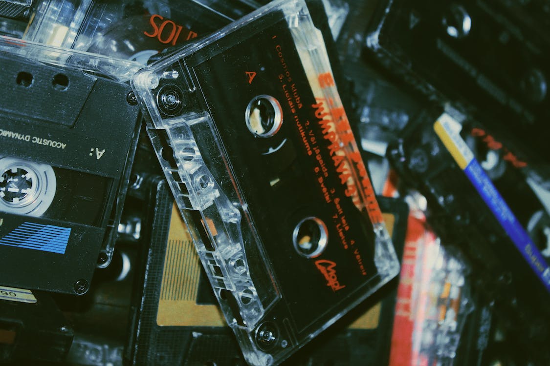 black and red cassette tape