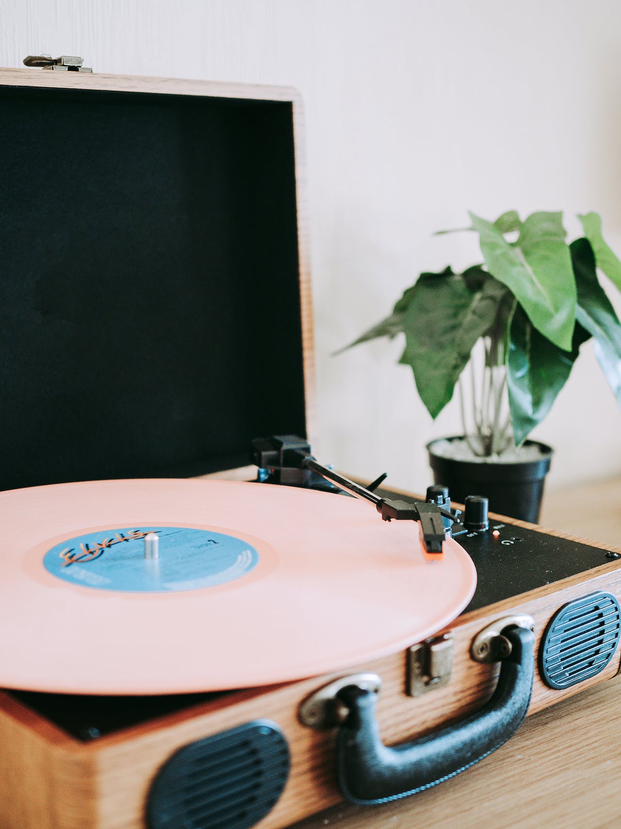 turntable with pink vinyl album