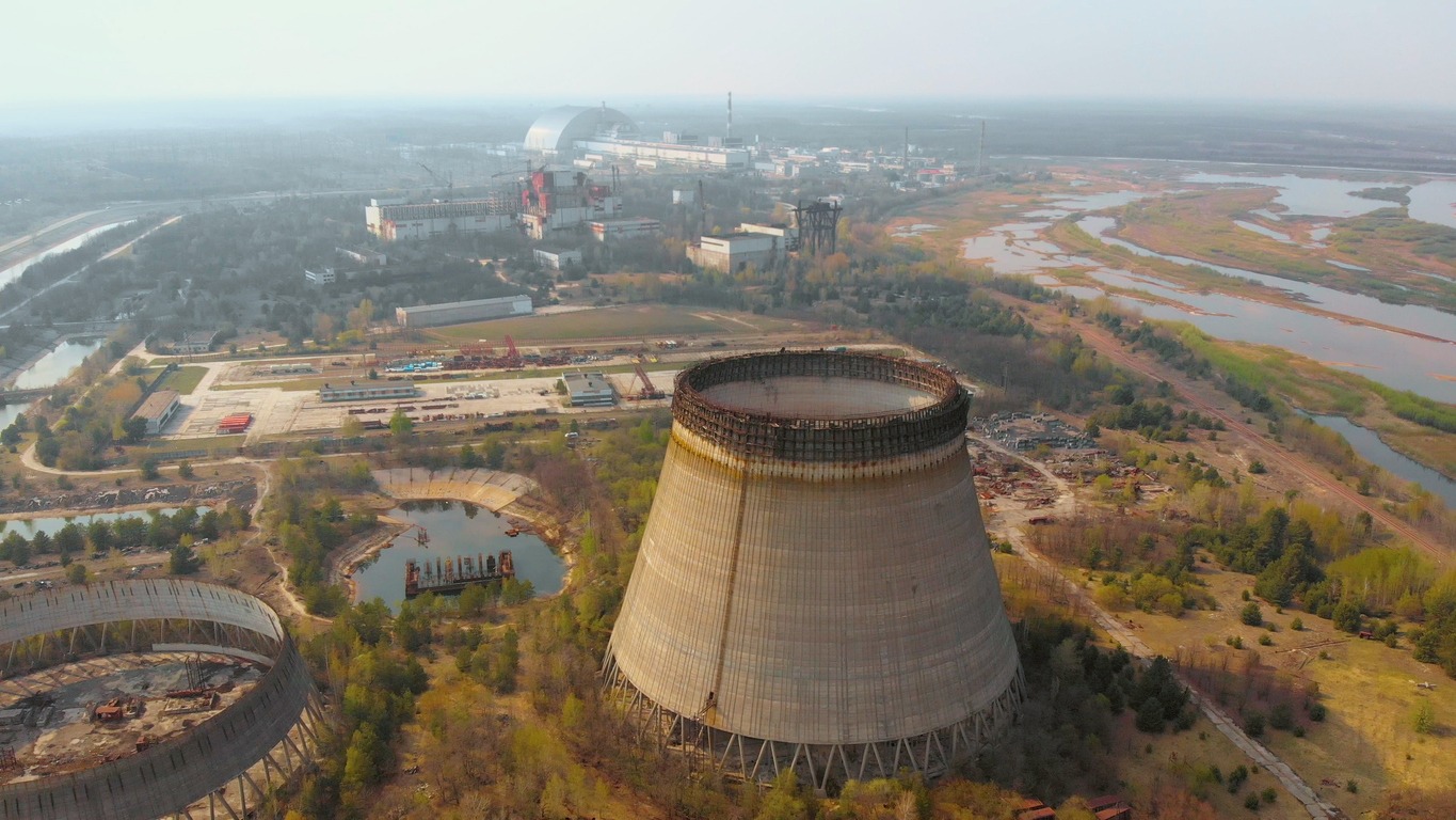 Chernobyl nuclear power plant Ukrine Aerial view
