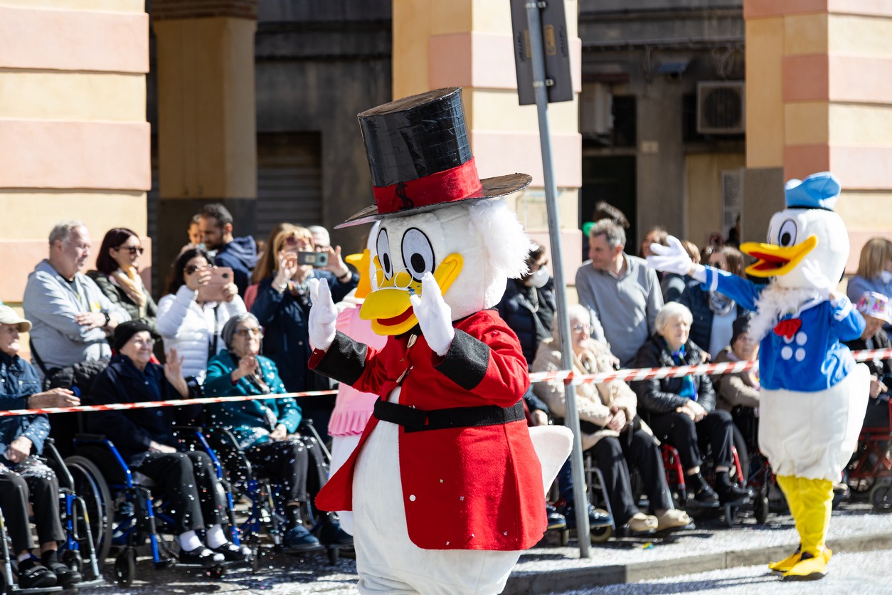 Disney Characters Scrooge McDuck and Donald Duck during a carnival parade Piove di Sacco Italy